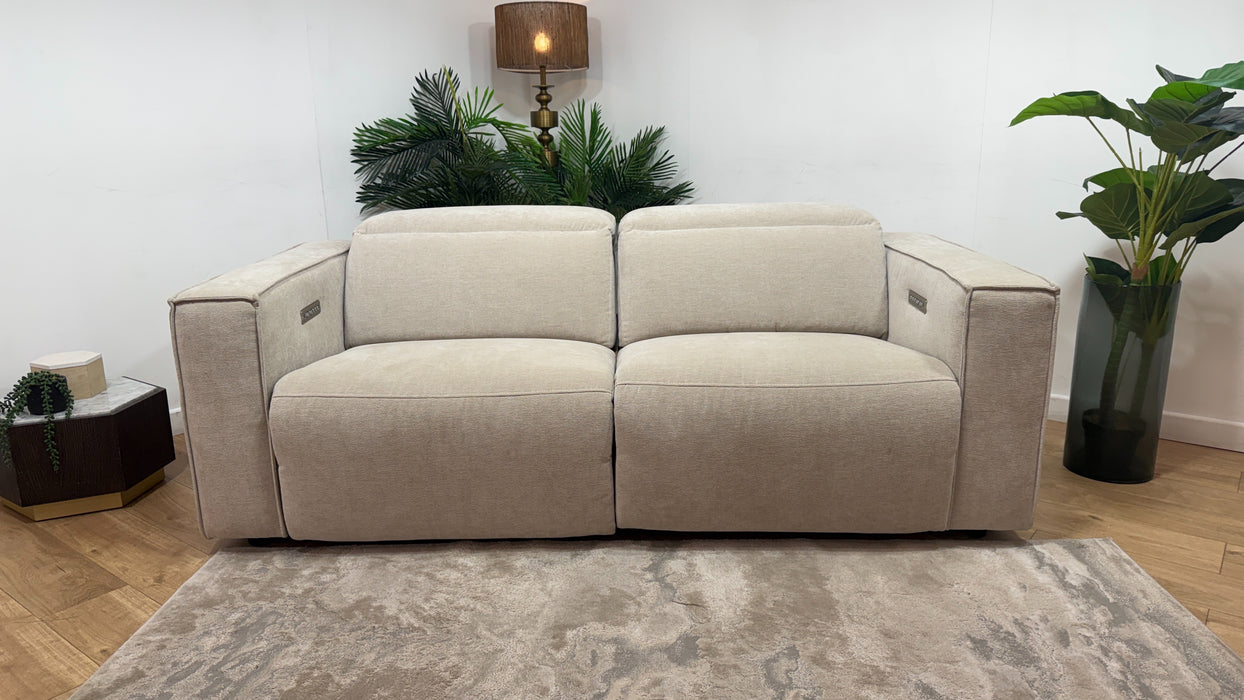 Sofology Horizon Fabric 2.5 Seater Power Recliner/Headrest in Textured Chenille Stone