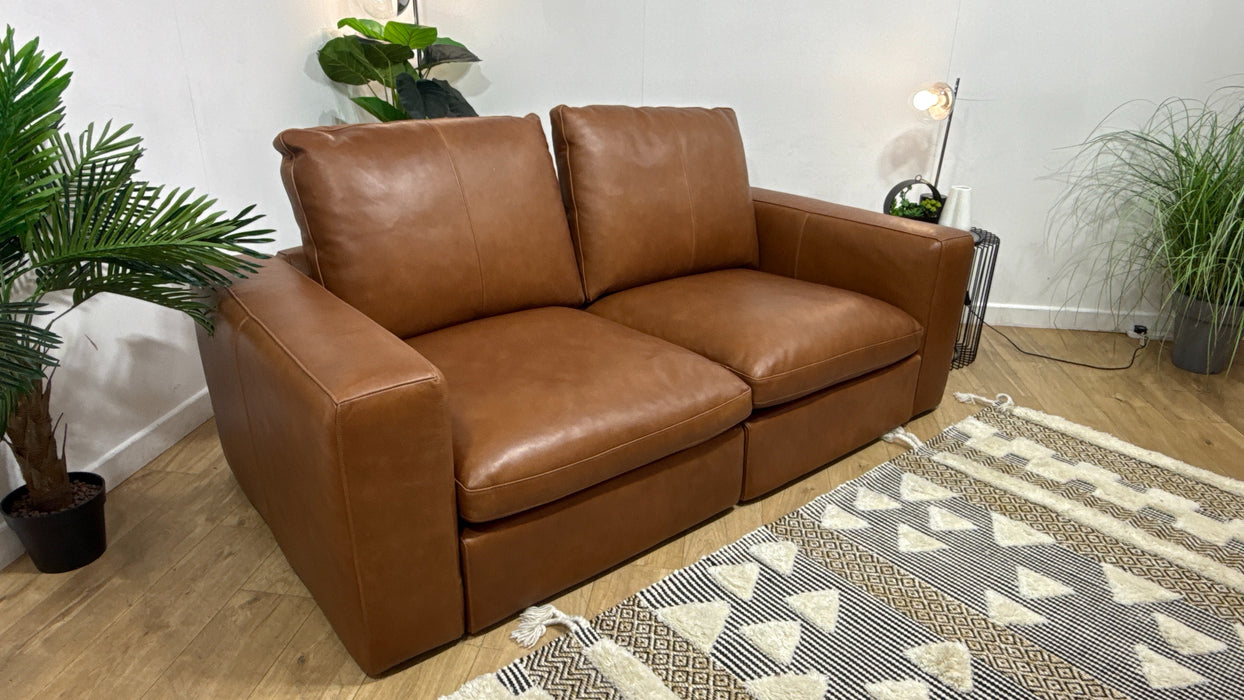 Sofology Retreat Leather 2 Seater in Relaxed Soft Tan Mix