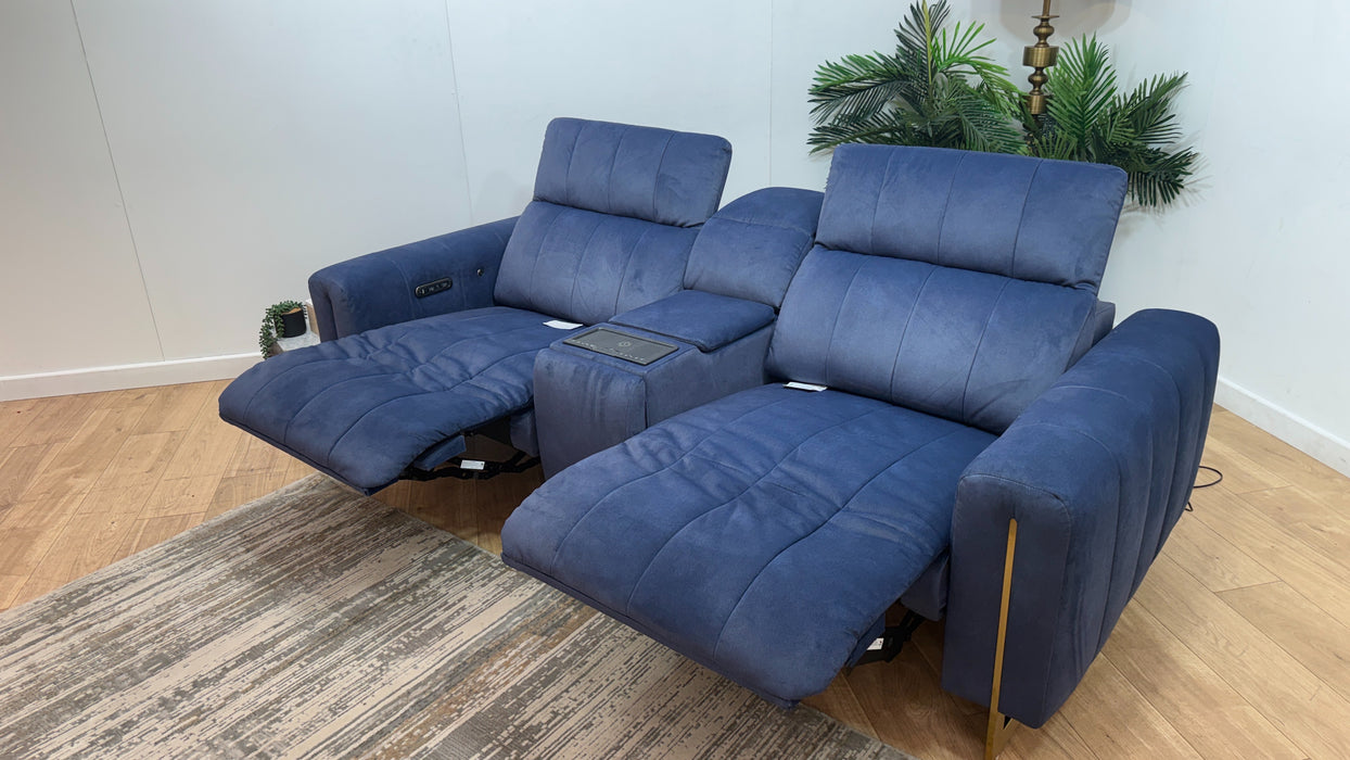 Sofology Paramount Fabric 2.5 Seater Console Power Recliner/Headrest Heated Seats Speakers in Lifestyle Flecked Navy