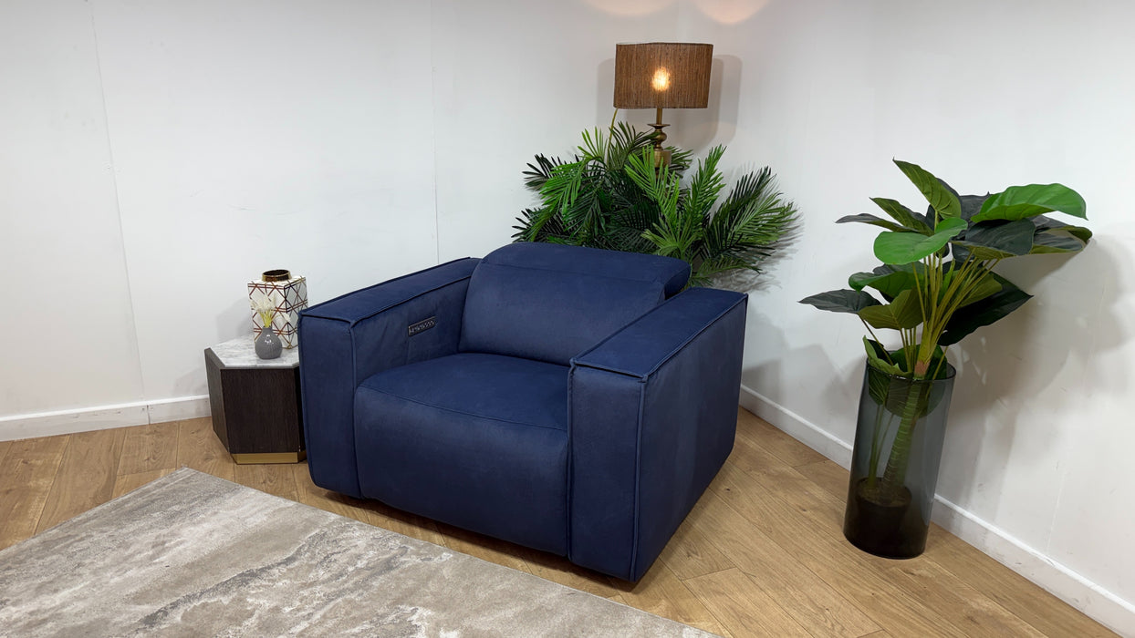 Sofology Horizon Fabric Loveseat Power Recliner/Headrest in Lifestyle Flecked Navy