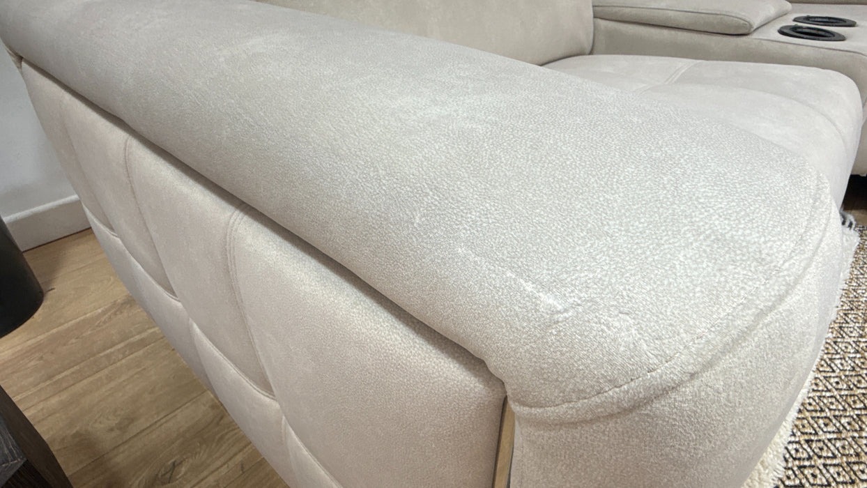 Sofology Marvella Fabric 1.5 Console Corner 3 Power Recliner/Headrest Heated Seat in Lifestyle Flecked Ivory