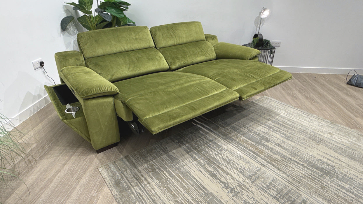 Sofology Benz Fabric 3 Seater Power Recliner/Headrest in Heritage Velvet Olive