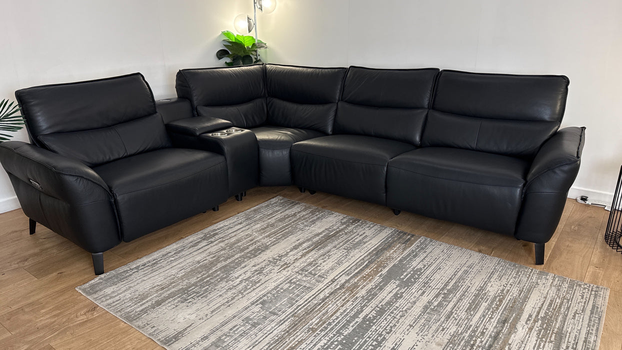 Sofology The Priestley 1.5 Console Corner 3 Recliner in Trusty Sheen Leather Jet Black