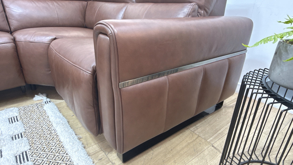 Sofology Ravello Leather 2 Corner 1 Power Recliner/Headrest Lumbar Support in Trusty Embossed Chestnut