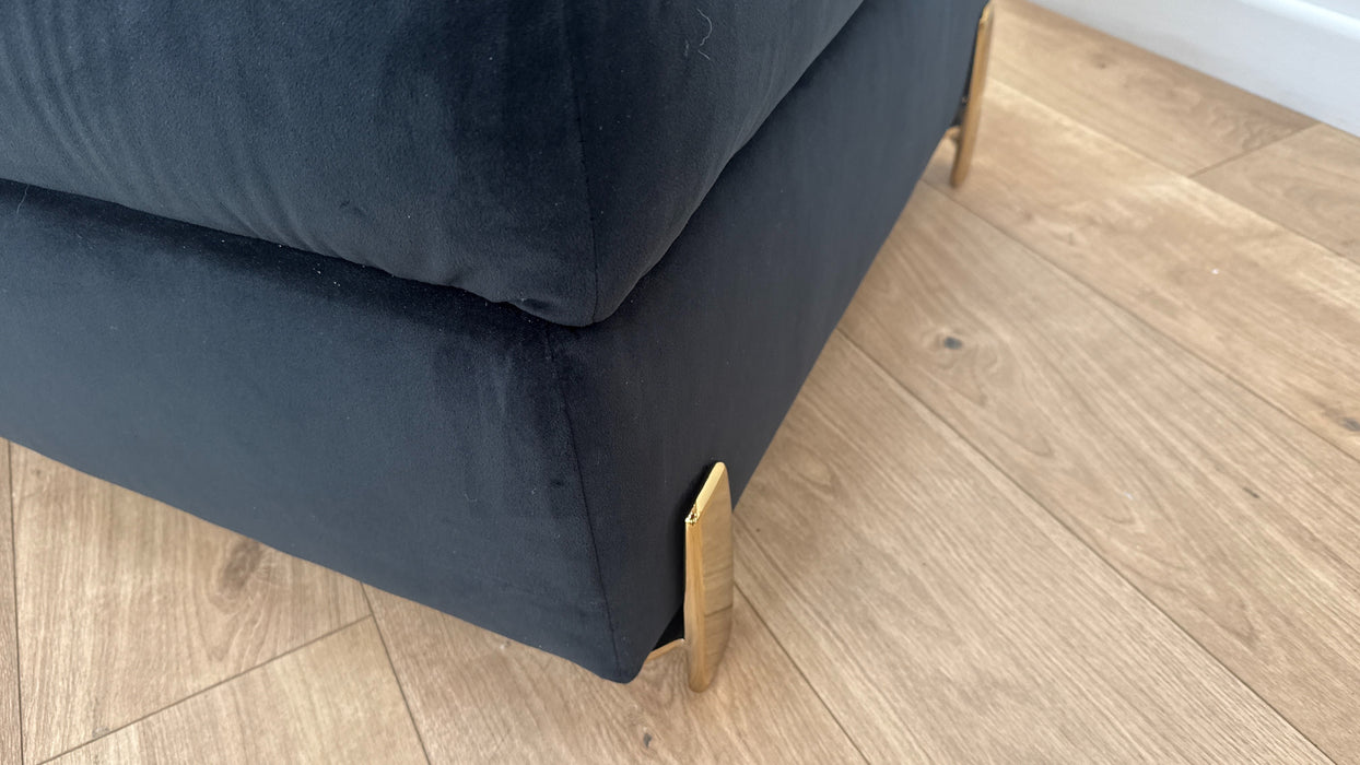 Sofology The Oscar Storage Footstool Gold Trim in Super Matt Velvet Black