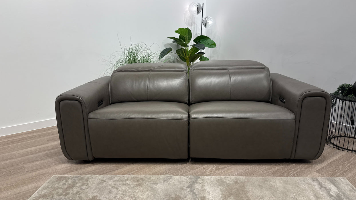 Sofology Premiere Leather 2.5 Seater Power Recliner/Headrest in Trusty Embossed Grey