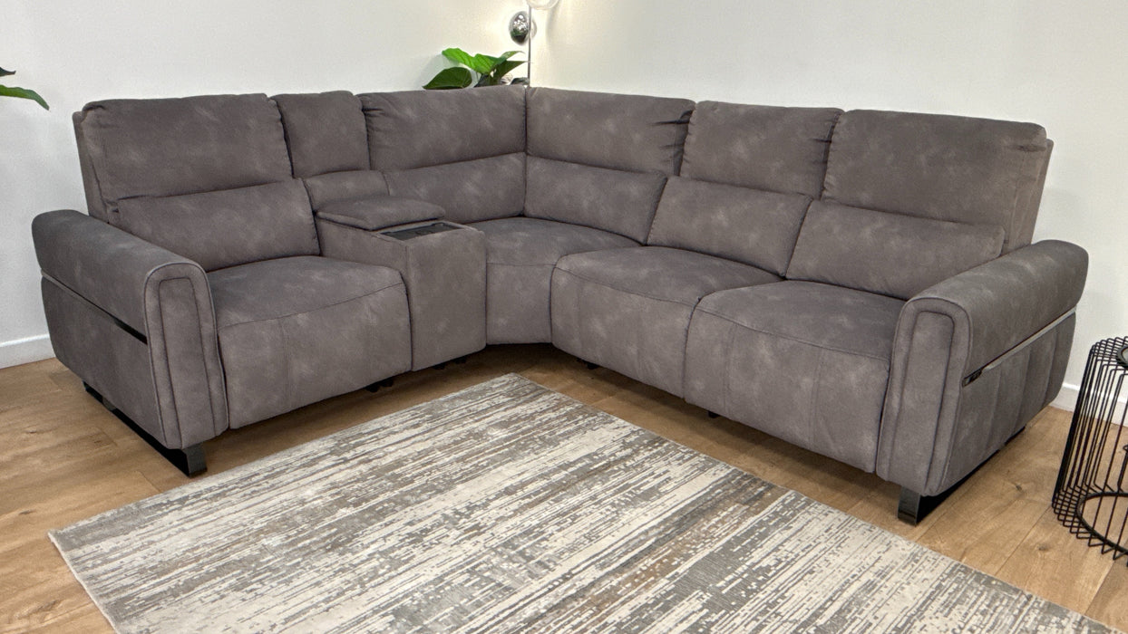 Sofology The Ravello Fabric 1 Corner 2 Power Recliner/Headrest Lumbar in Lifestyle Flecked Mineral Green