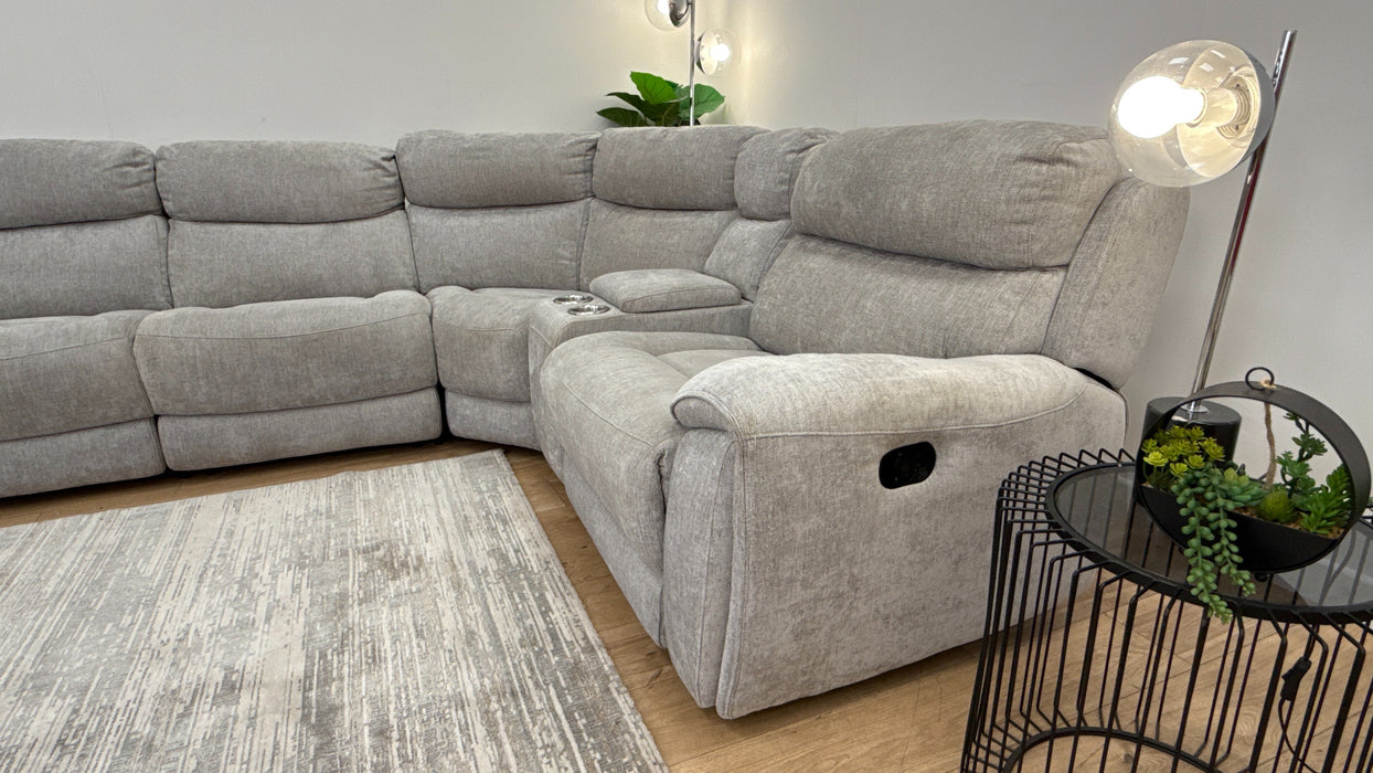 Sofology The Radley 1.5 Corner 2.5 Console Fabric Recliner Sofa in Meo Silver Grey