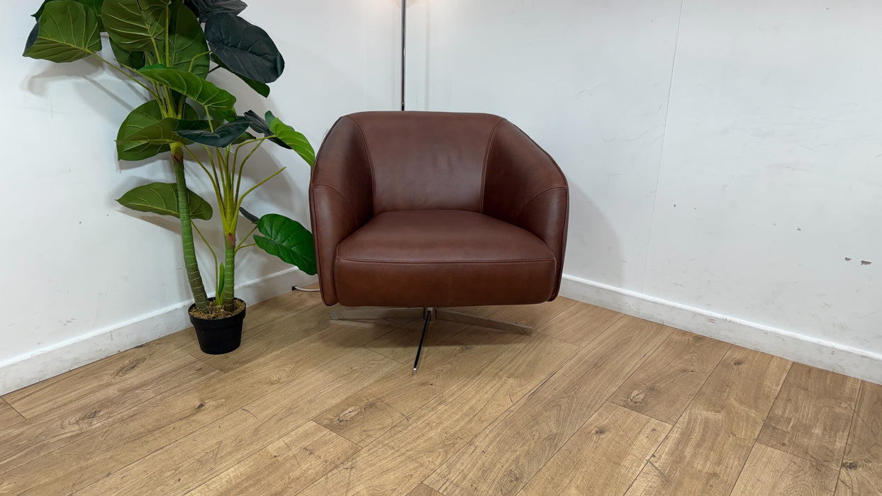 Sofology Adler Leather Swivel Chair in Relaxed Soft Brown