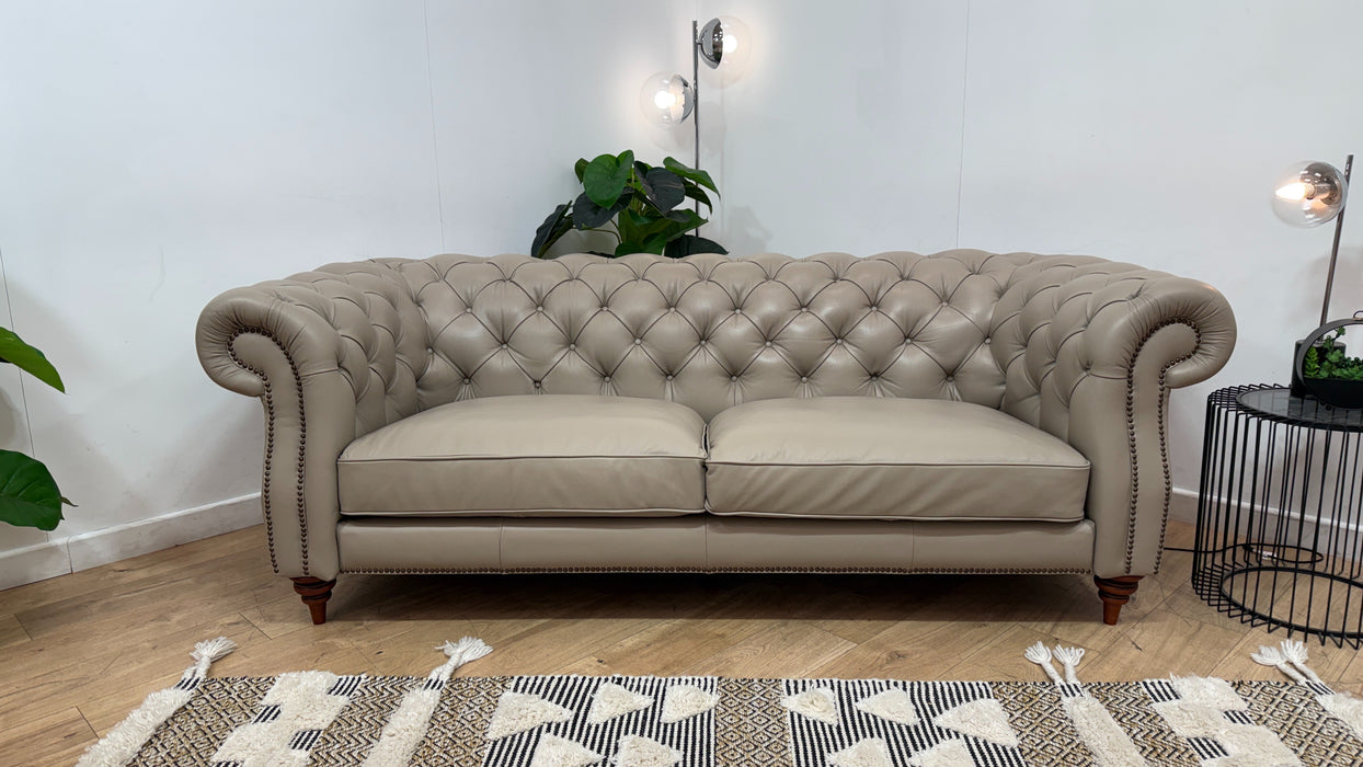Sofology Darcy Leather 3 Seater with Studs in Trusty Embossed Stone