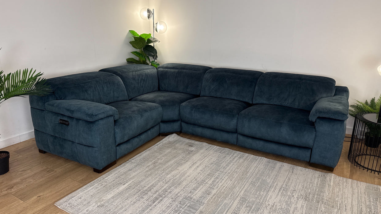 Sofology Laurence Fabric 1 Corner 3 Power Recliner/Headrest in Washed Velvet Teal