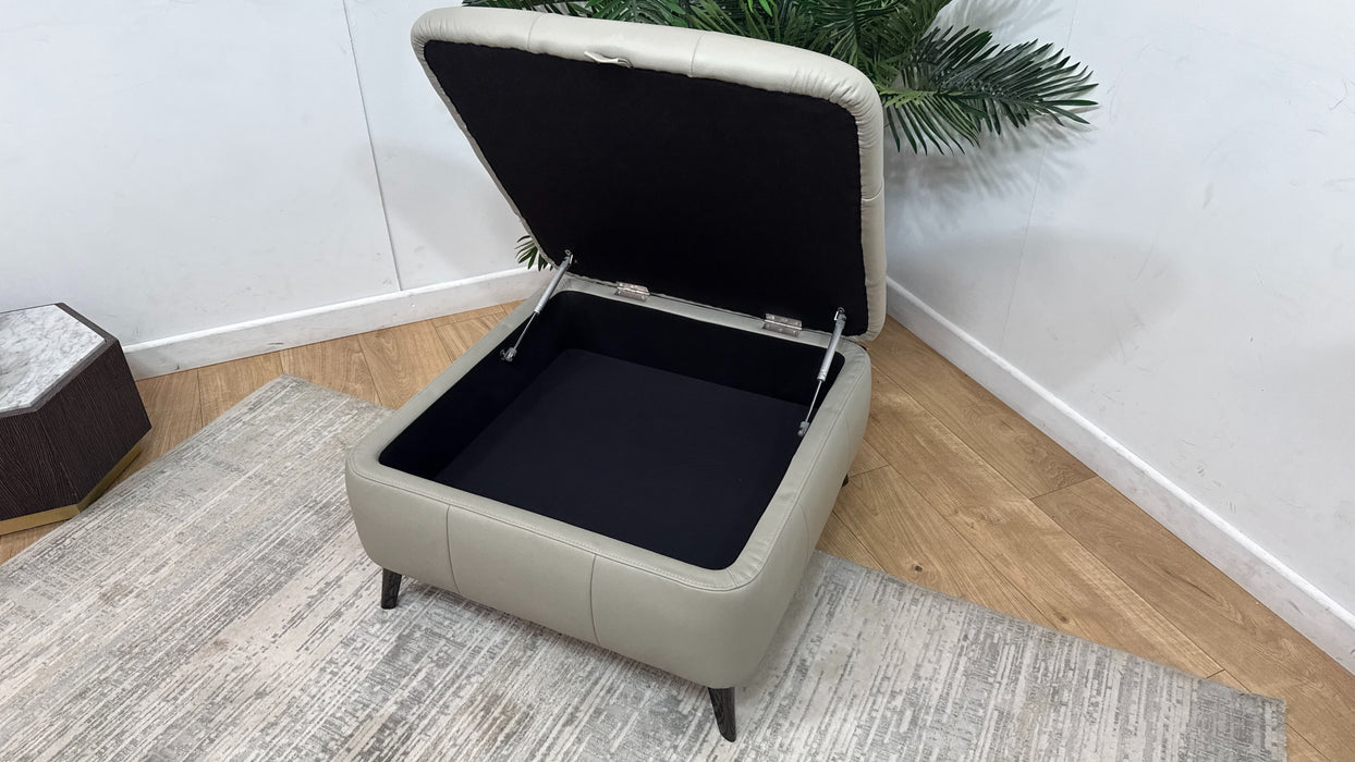 Sofology Sample Milan Leather Designer Footstool in Trusty Embossed Light Grey