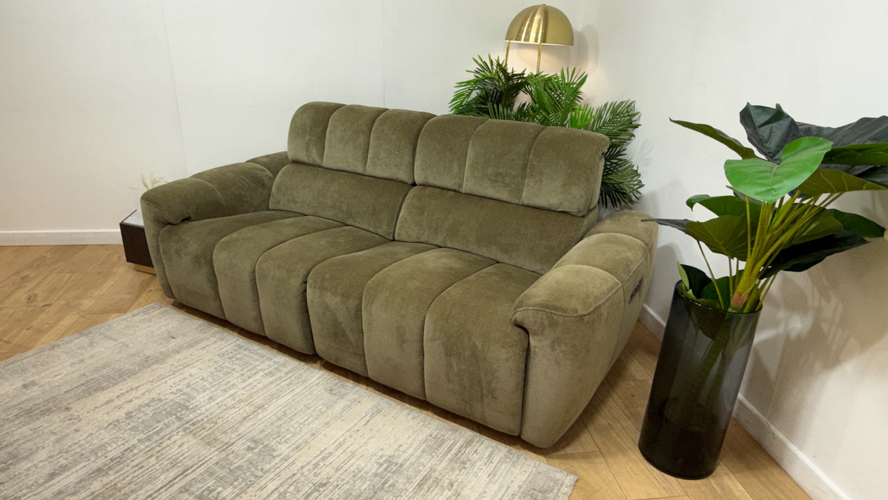 Sofology Nobu Fabric 2.5 Seater Power Recliner in Relaxed Chenille Olive Green