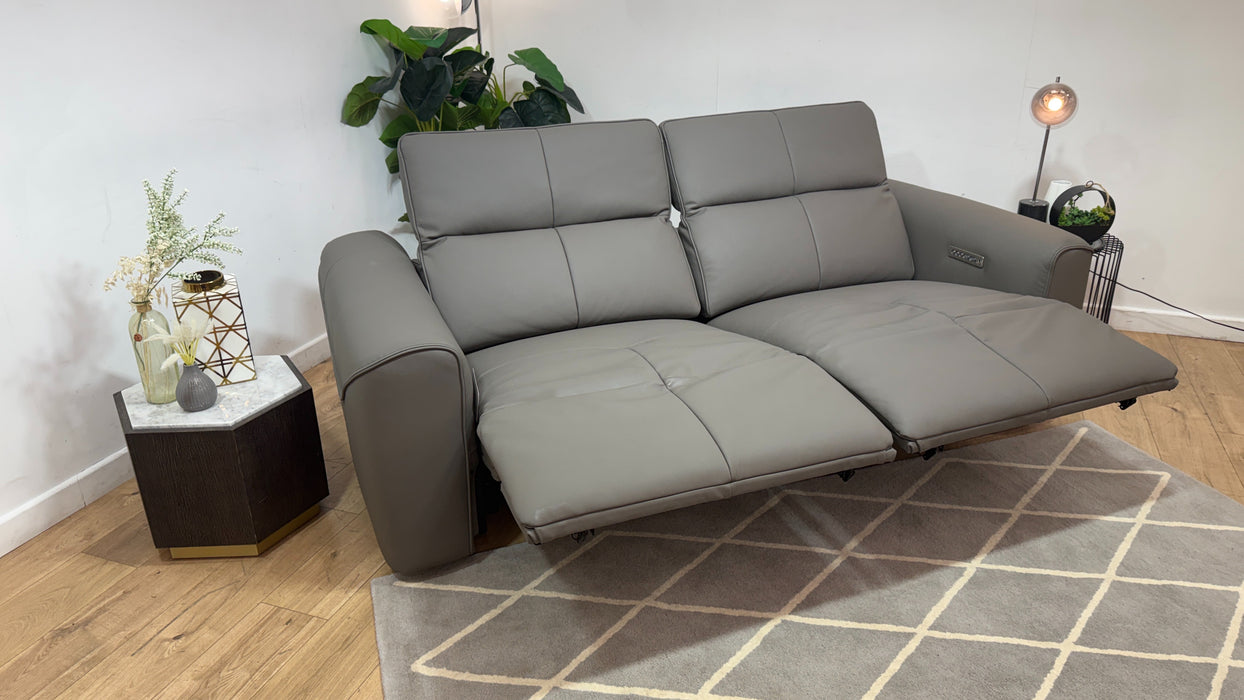 Sofology Riviera Leather 2.5 Seater Power Recliner/Headrest in Trusty Super Matt Storm Grey
