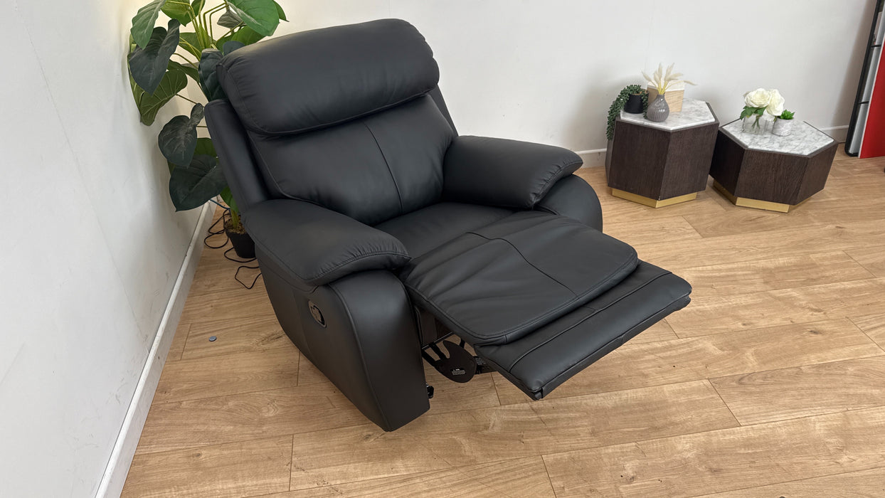 DFS Daytona Leather Recliner Rocking Chair in Jet Black