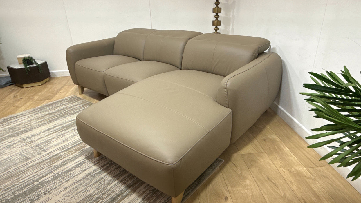 Sofology Larsen 3 Seater Chaise Leather Power Recliner/Headrest in Trusty Matt Taupe