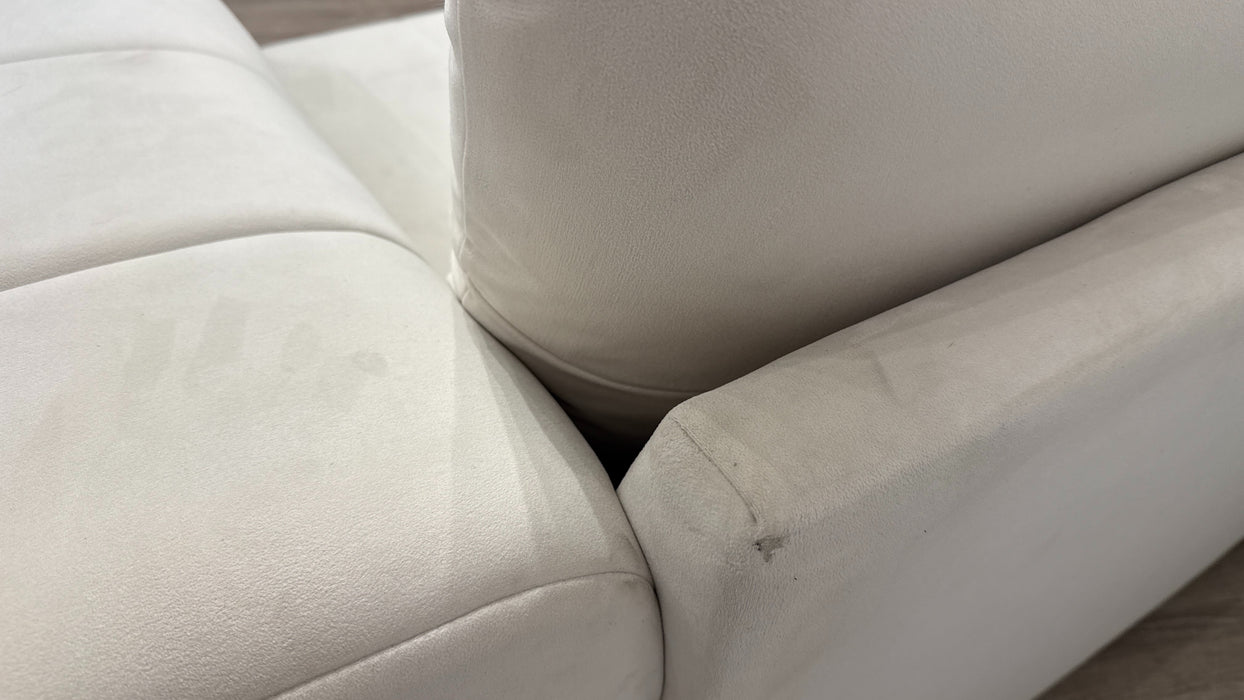Sofology Oscar Fabric Loveseat Gold Trim in Super Matt Velvet Ecru Mix