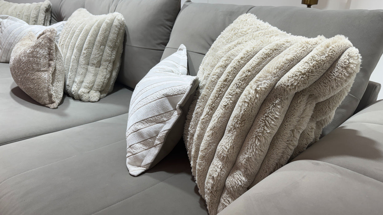 Sofology Oscar Fabric 4 Seater Gold Trim in Matt Velvet Pebble