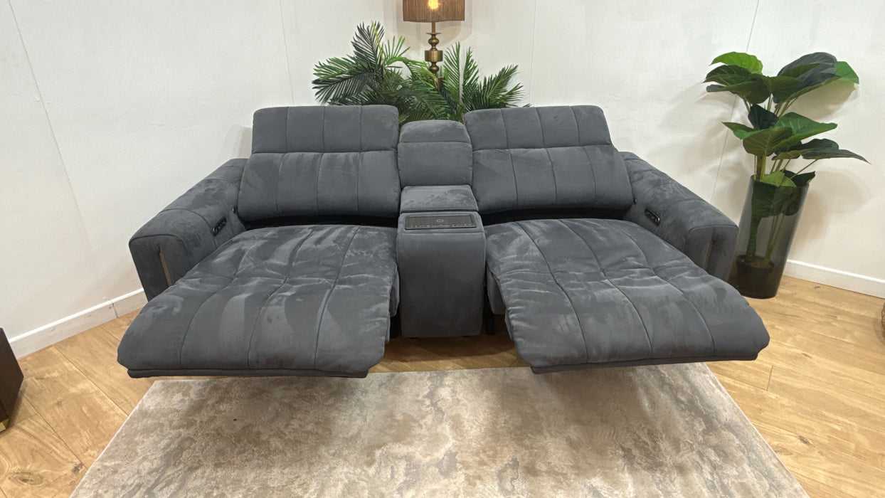 Sofology Paramount Fabric 2.5 Seater Console Power Recliner/Headrest Heated Seats Speakers in Lifestyle Nubuck Feel Charcoal