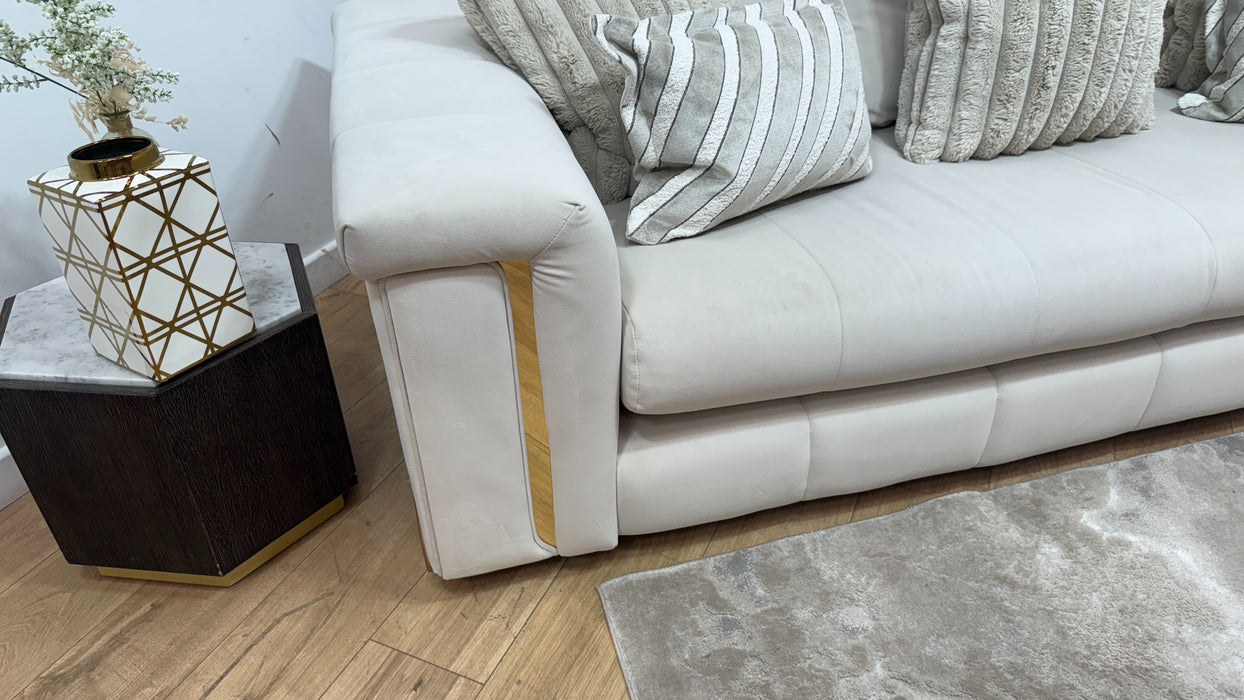 Sofology Oscar Fabric 3 Seater Gold Trim in Super Matt Velvet Ecru Mix
