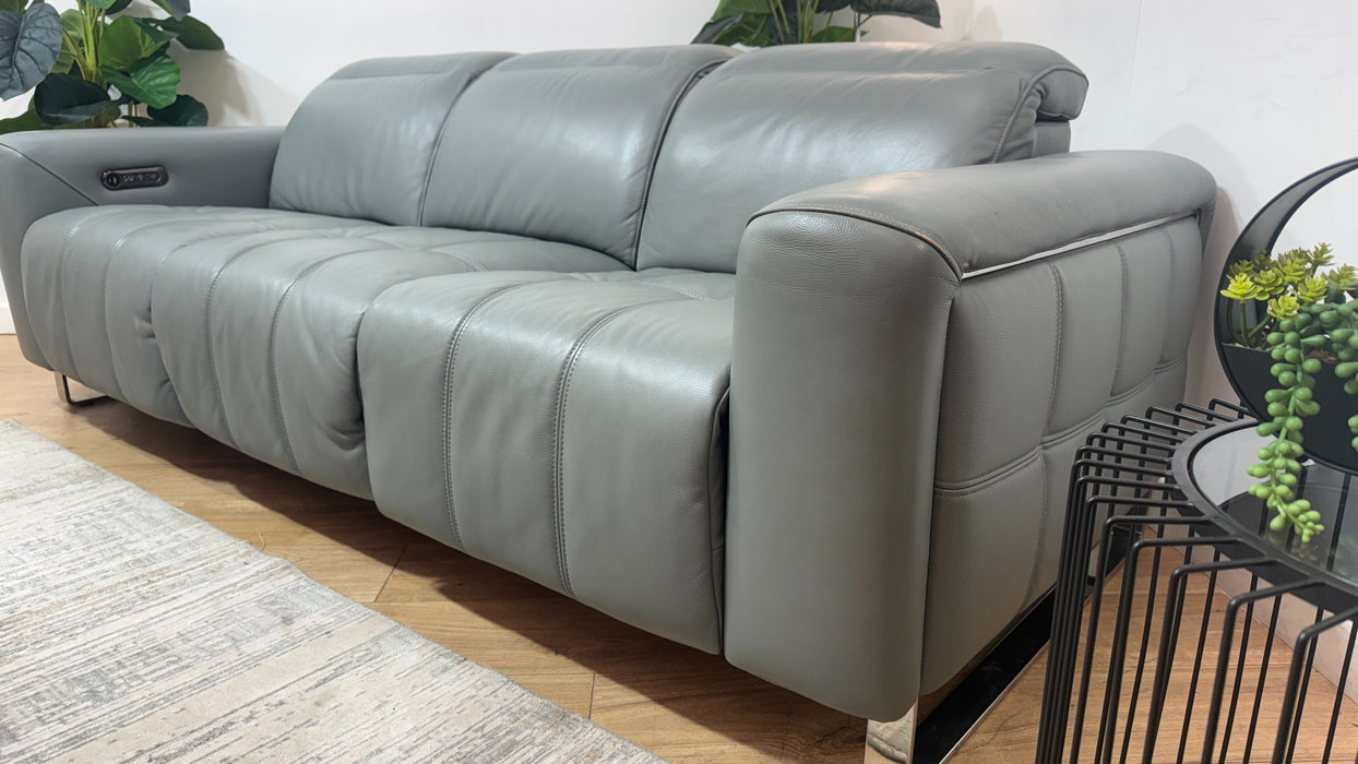 Sofology Marvella Leather 3 Seater Power Recliner/Headrest in Trusty Sheen Granite Teal