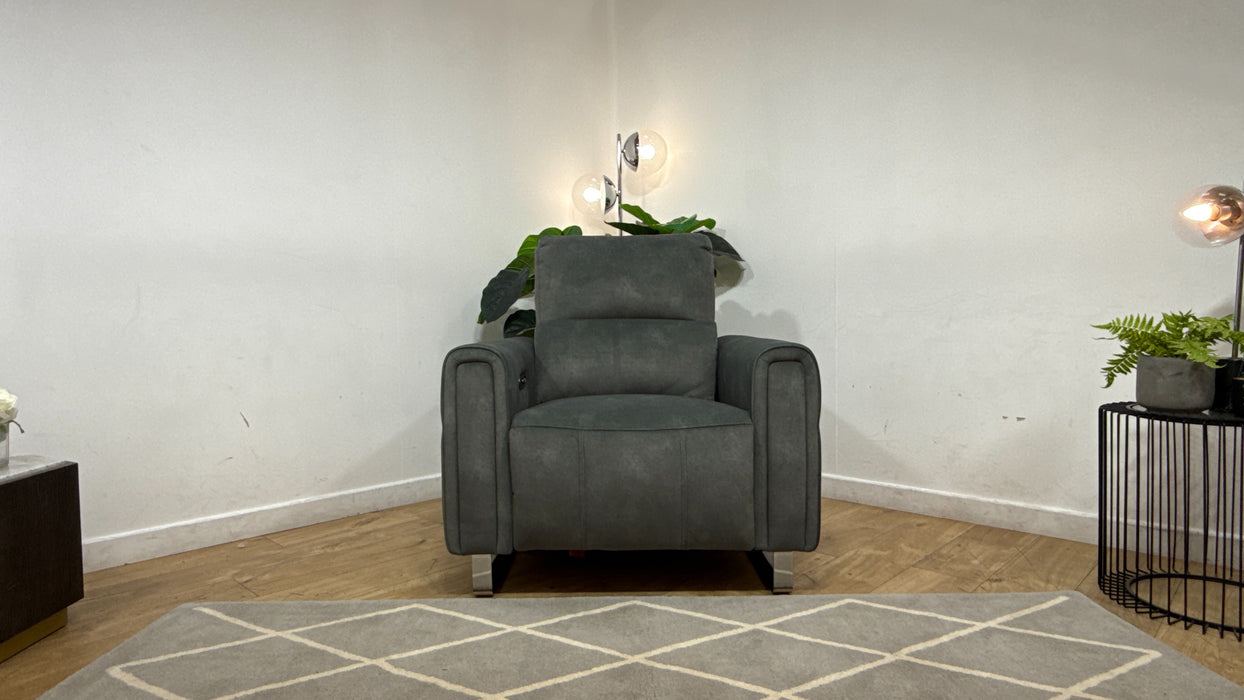 Sofology Ravello Fabric Chair Power Recliner/Headrest Lumbar Support in Lifestyle Flecked Mineral Green