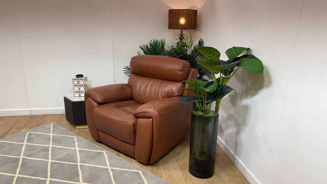 Sofology Radley Leather Chair Power Recliner/Headrest in Metz Caramel