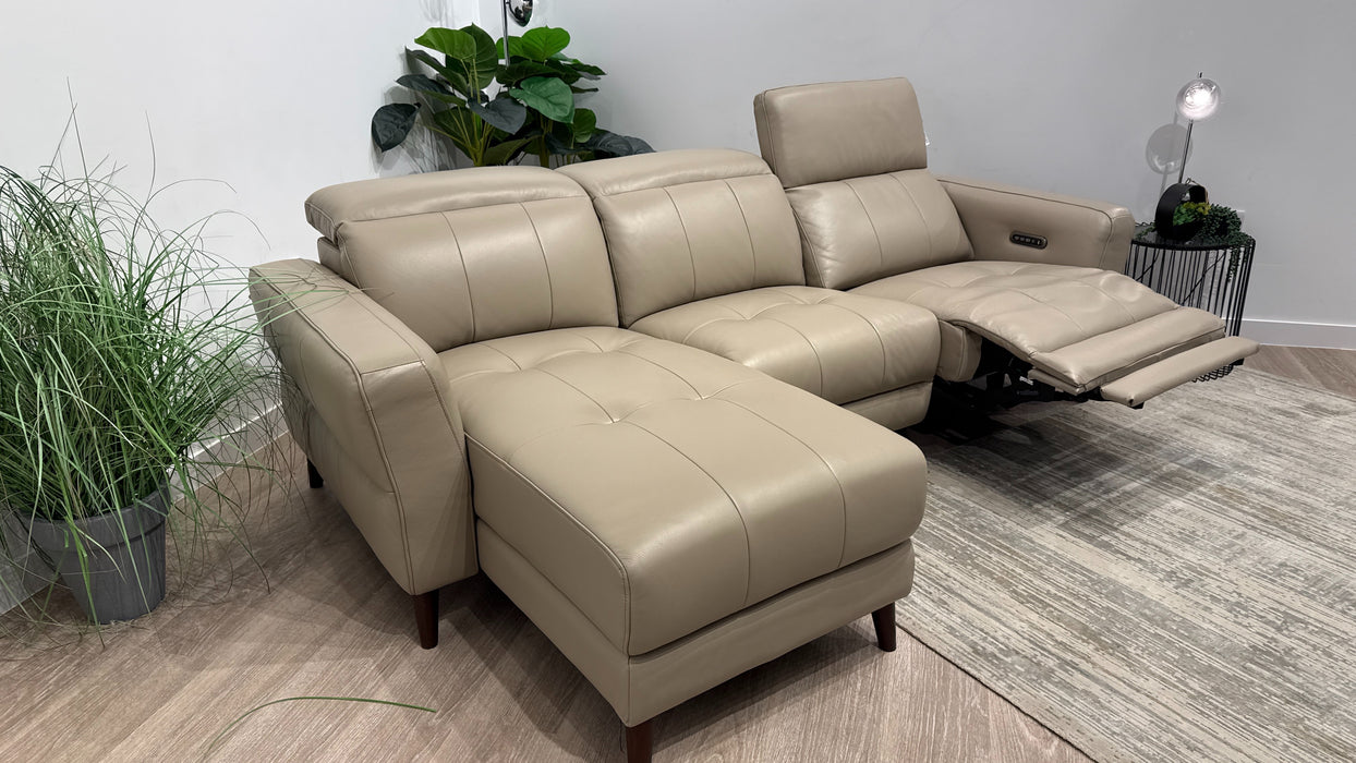Sofology Jax Leather 4 Seater Chaise Power Recliner/Headrest in Trusty Embossed Stone