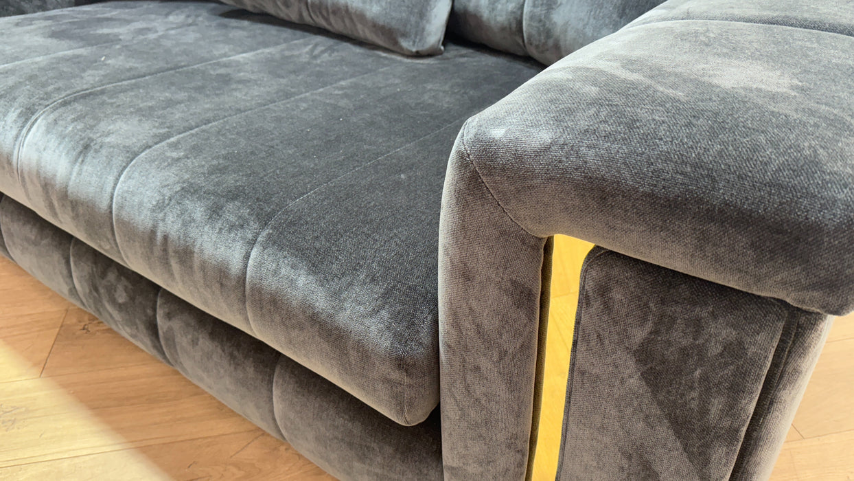 Sofology Oscar Fabric 2 Seater Gold Trim in Fine Textured Chenille Charcoal Mix