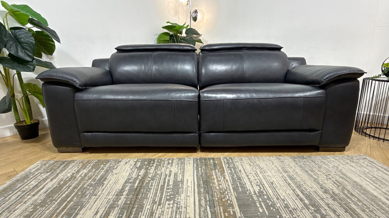 Sofology Benz Leather 3 Seater Power Recliner/Headrest in Trusty Sheen Navy