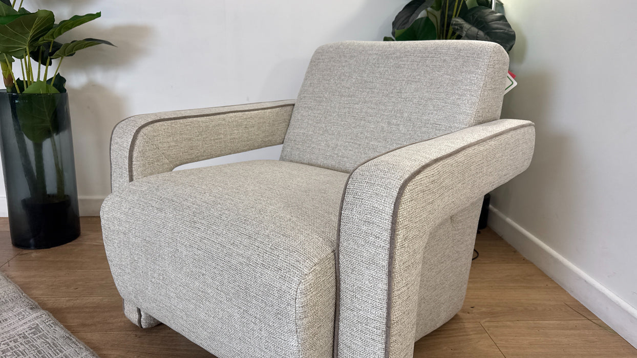 Sofology Russo Fabric Accent Chair in Lustre Weave Contrast Piping Natural Mix