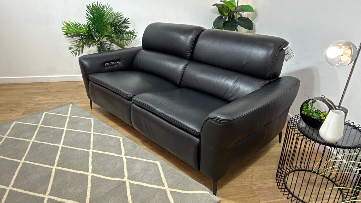 Sofology Viento Leather 2.5 Seater Power Recliner/Headrest Heated Seat Lumbar Support in Trusty Embossed Jet Black