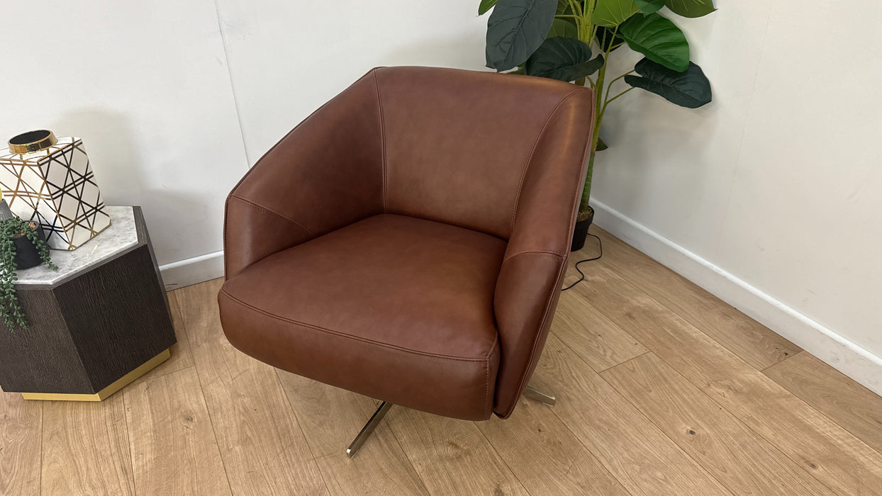 Sofology Adler Leather Swivel Chair in Relaxed Soft Brown