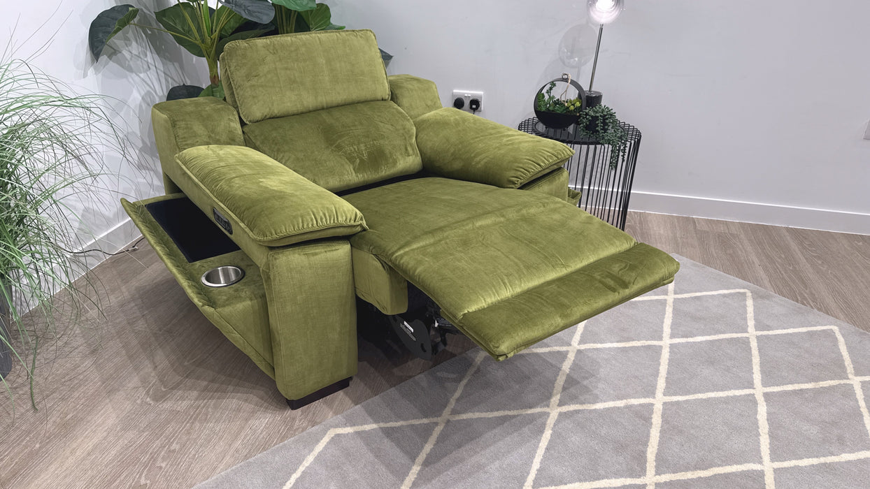 Sofology Benz Fabric Chair Power Recliner/Headrest in Heritage Velvet Olive
