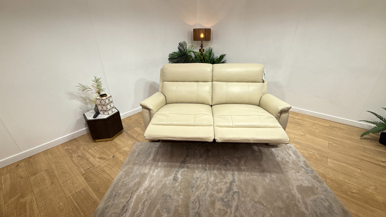 Sofology Bradie Leather 2.5 Seater Power Recliner/Headrest in Trusty Embossed Bone China