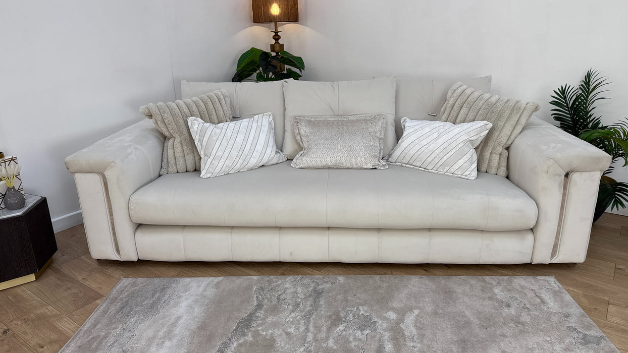 Sofology The Oscar Fabric 4 Seater Silver Trim in Super Matt Velvet Ecru Mix