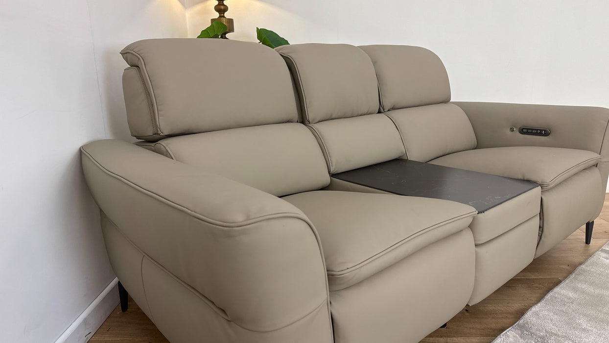 Sofology The Viento Leather 2 Seater Console Power Recliner/Headrest Heated Seat Lumbar in Trusty Super Matt Putty