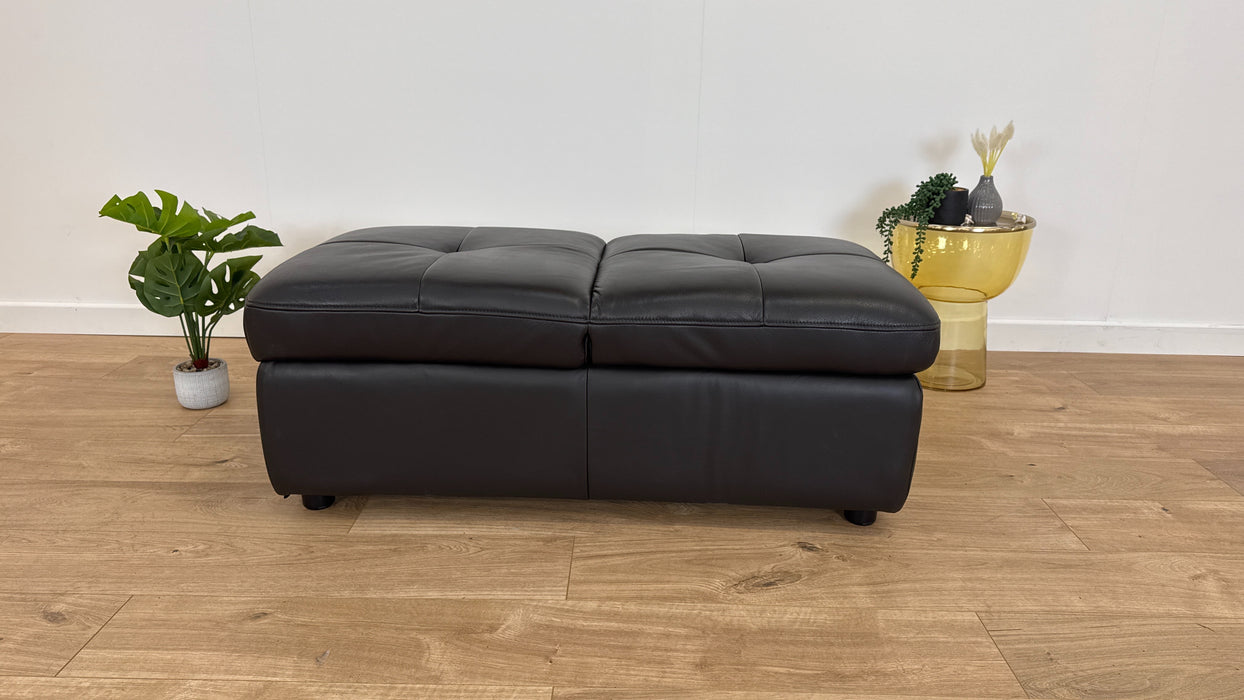 Broxton Storage Dual Footstool - Leather - Black coffee