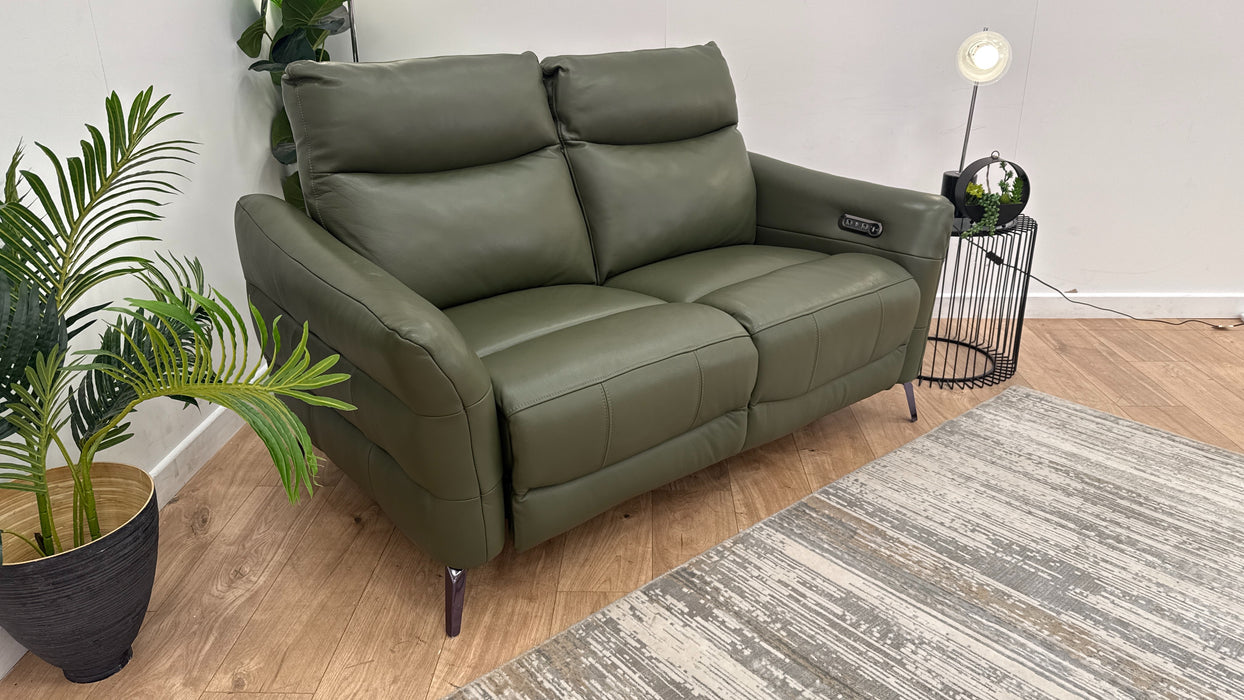 Sofology Renato Leather 2 Seater Power Recliner in Trusty Embossed Dark Olive