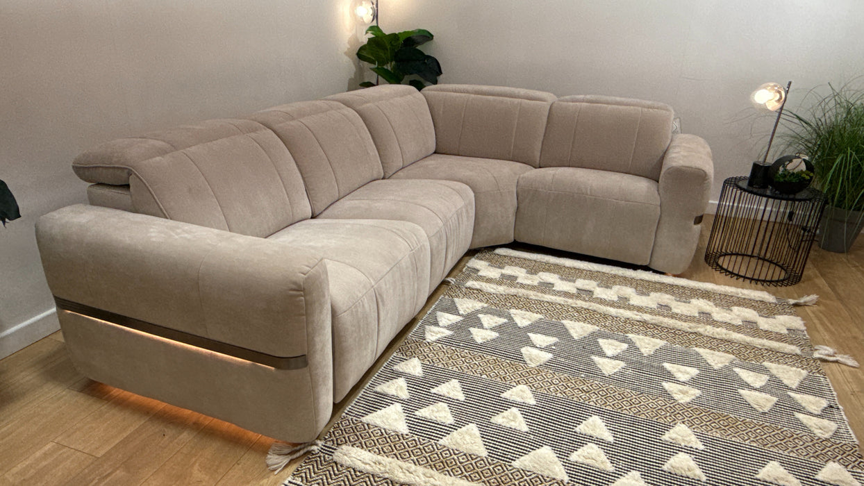 Sofology Lumiere 3 Corner 1.5 Power Recliner/Headrest Heated Seats in Relaxed Chenille Cotton