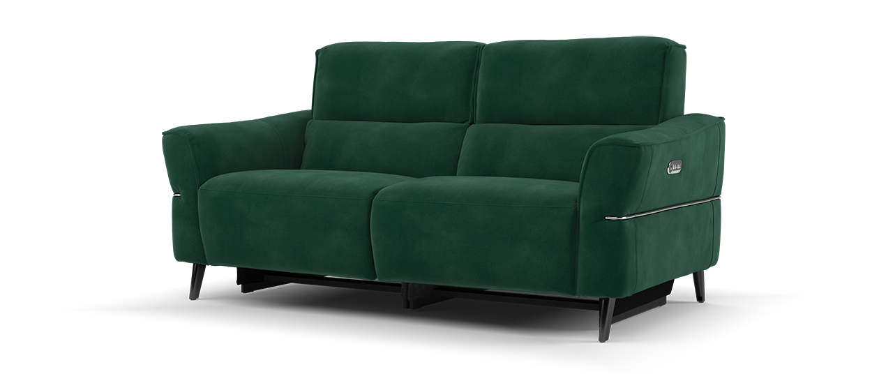 Sofology Dakota Fabric 2 Seater Power Recliner/Headrest in Lifestyle Mottled Dark Green