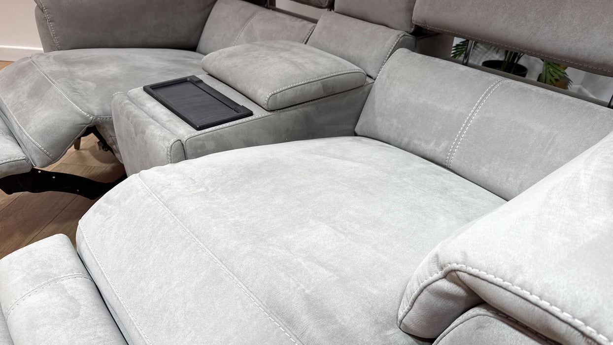 Sofology Illinois Fabric 2 Seater Console Power Recliner/Headrest in Lifestyle Textured Grey