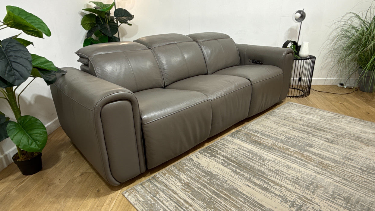 Sofology Premiere Leather 3 Seater Power Recliner/Headrest Heated Seat in Trusty Embossed Elephant