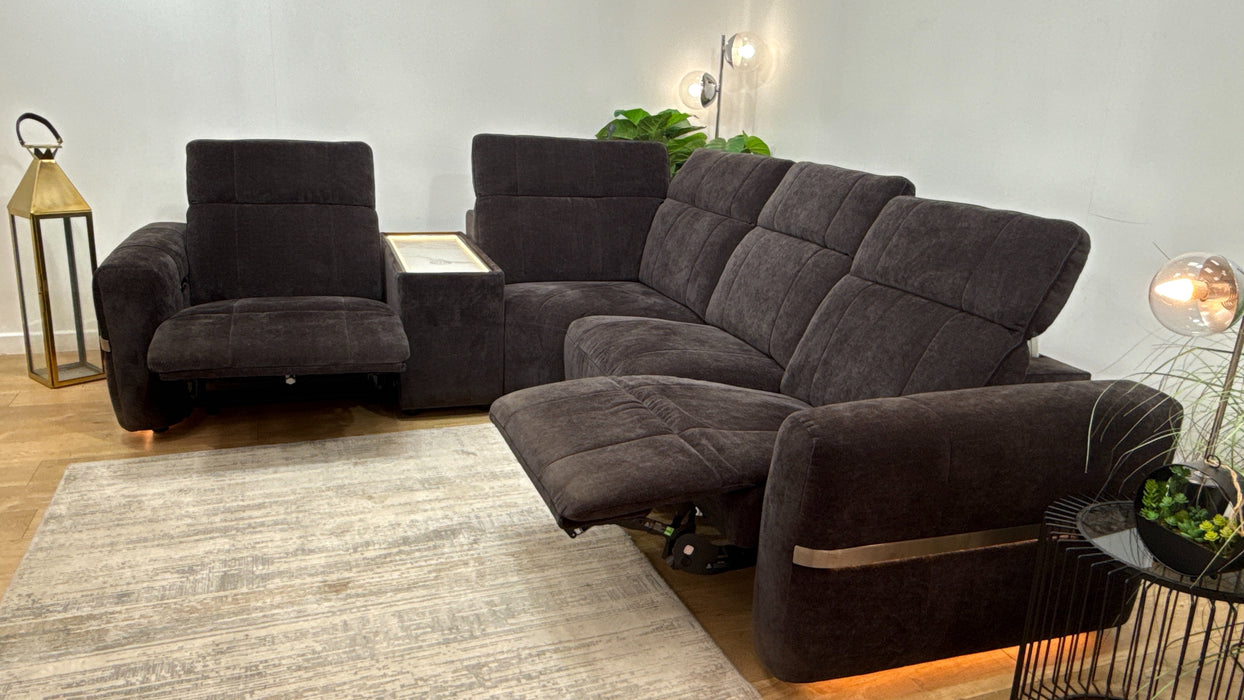 Sofology Lumiere Fabric 1.5 Console Corner 3 Power Recliner/Headrest in Relaxed Chenille Raisin