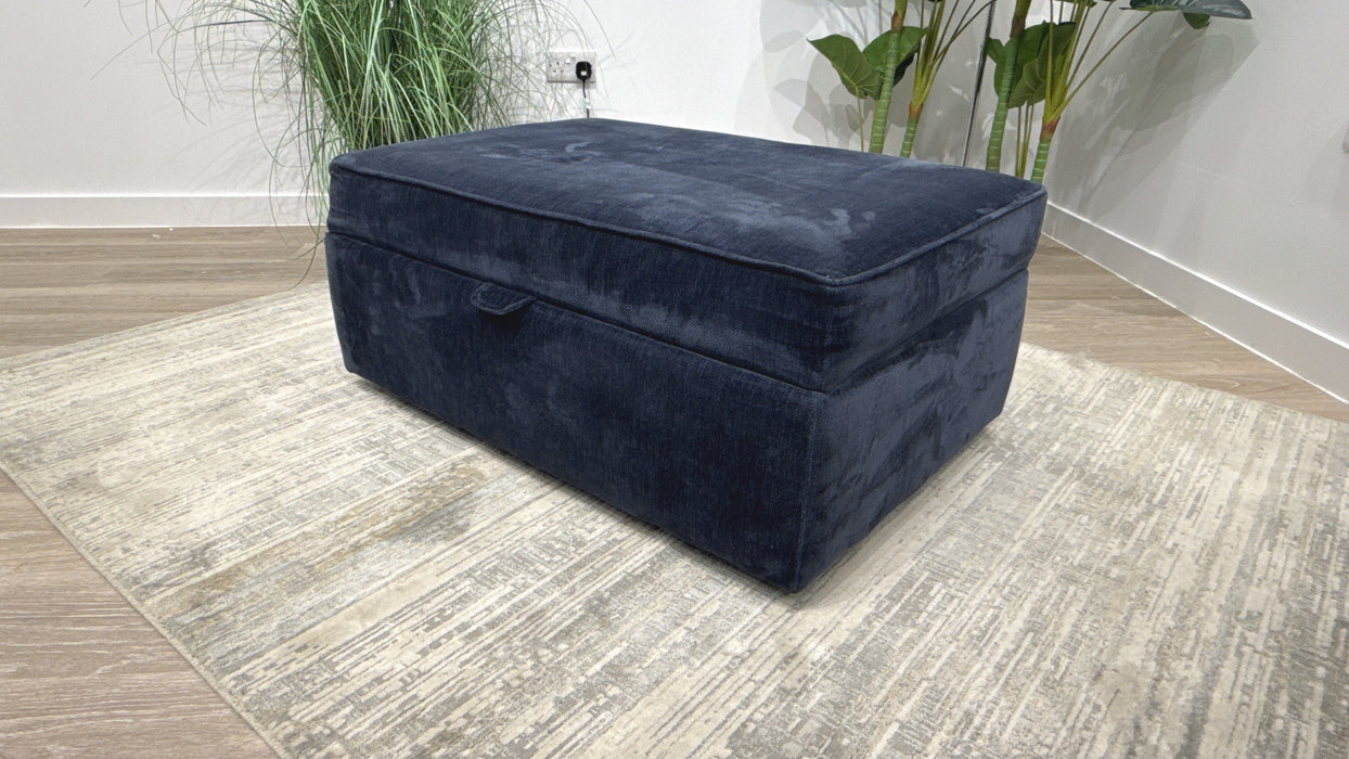 Sofology Laurent Fabric Storage Footstool in Luxury Deep Pile Chenille Denim