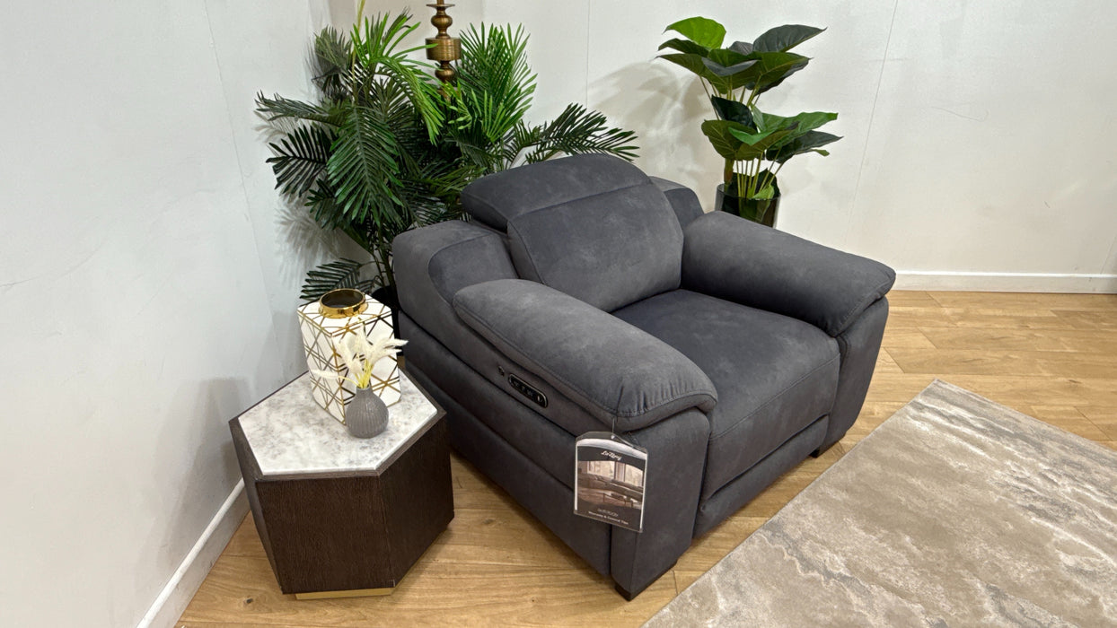 Sofology Portland Fabric Chair Power Recliner/Headrest Heated Seat in Lifestyle Flecked Charcoal