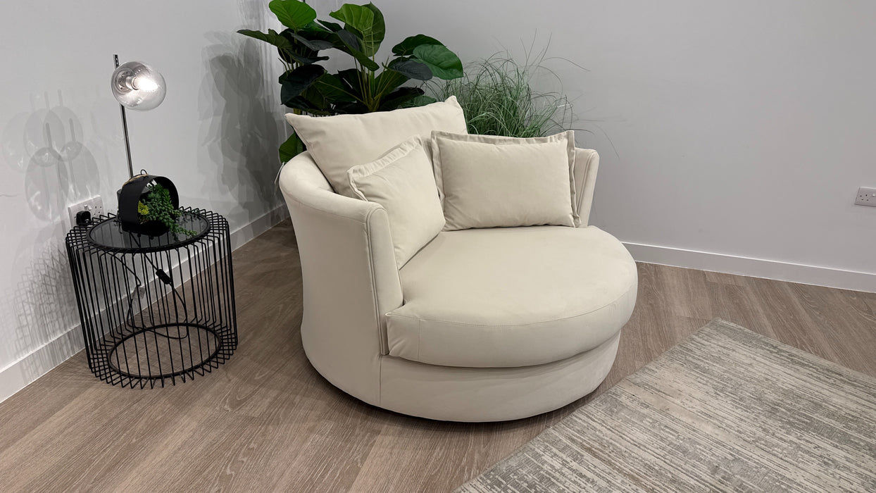 Sofology Oscar Fabric Large Swivel Chair in Super Matt Velvet Ecru All Over