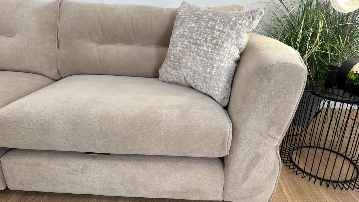 Sofology Reign Fabric 3 Corner 3 Gold Trim in Luxe Sherpa French Beige/Natural Mix