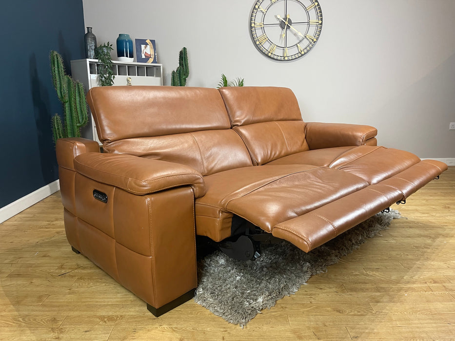 Laurence 3 Seater Relaxed Embossed Cognac Leather Power Recliner & Power Headrest (WA2)