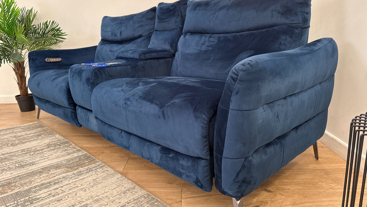 Sofology Renato Fabric 2.5 Seater Console Power Recliner in Heritage Velvet Royal